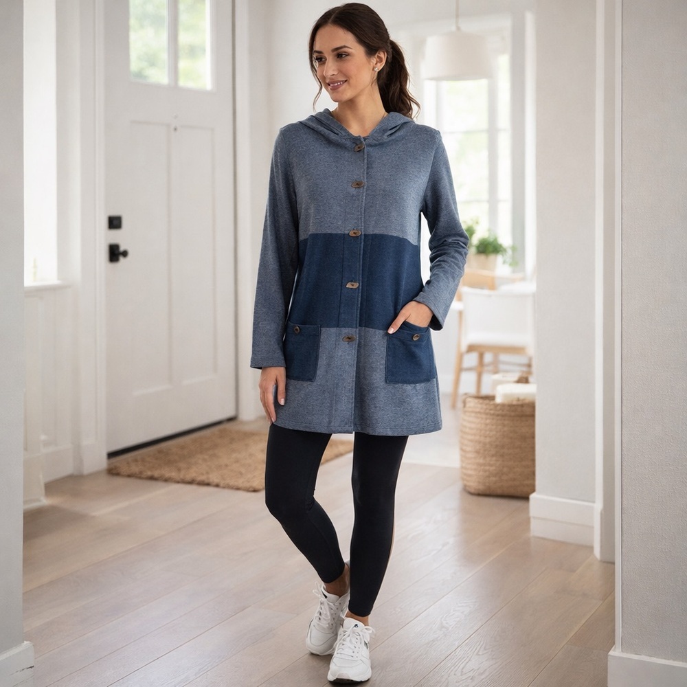 Focus Casual Life‎ Hooded Tunic Color block Medium zip up casual minimalist